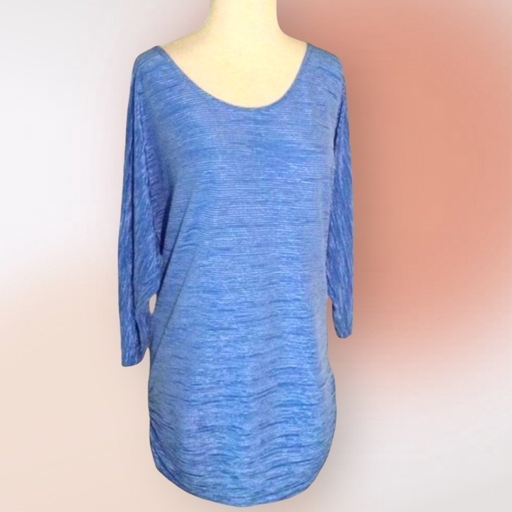 JM Collection Sky Blue Pleated Scoop Neck Tunic Med